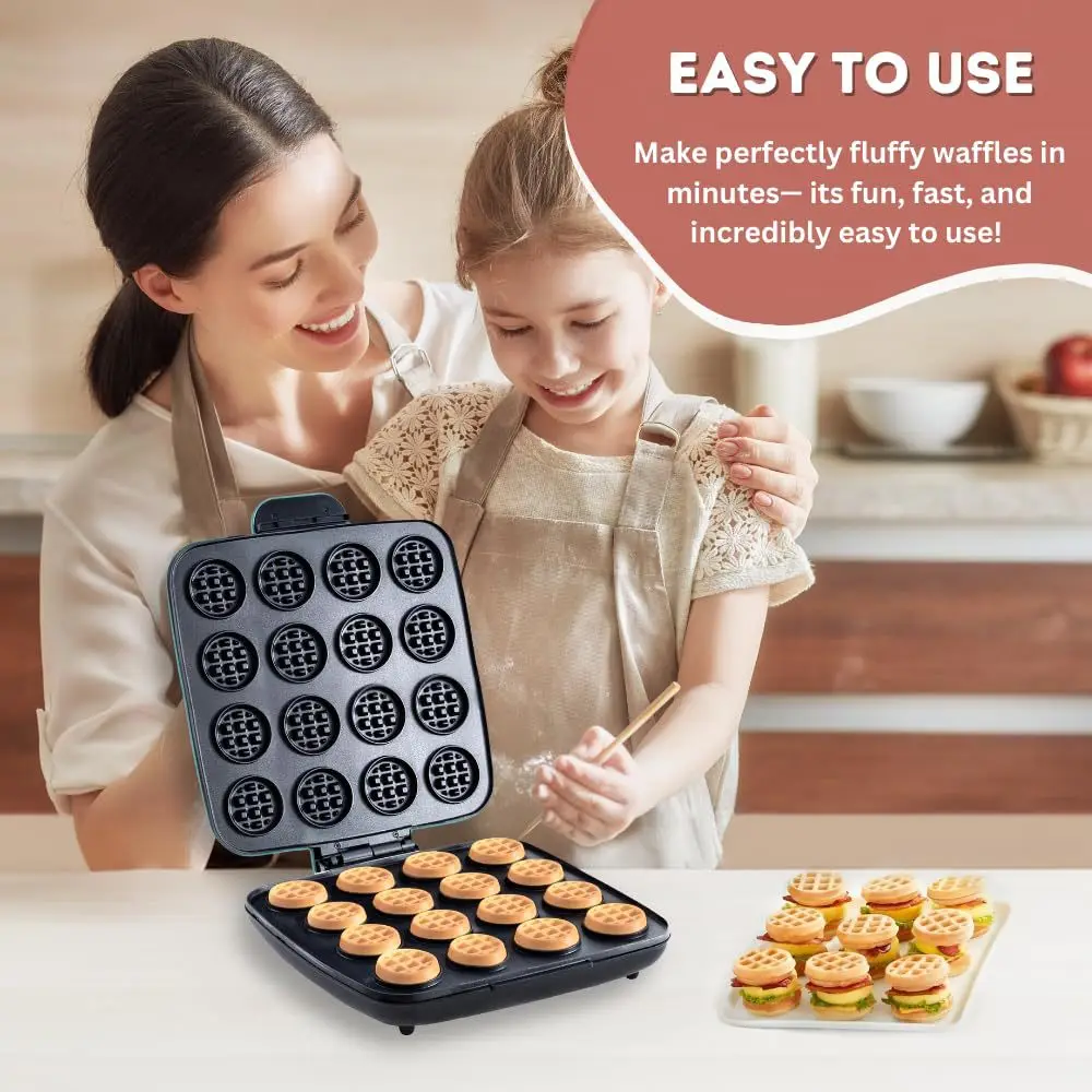 Sandwich Press Panini - เครื่องทำวาฟเฟิล 16 หลุม, ระบบทำความร้อนเร็ว พื้นผิวไม่ติดกระทะ เครื่องทำวาฟเฟิลขนาดเล็ก