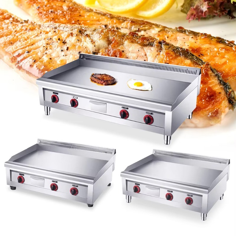 Commercial Kitchen Griddle - เตาปิ้งย่างเบอร์เกอร์แบบมืออาชีพ ขนาด 16 มม. สำหรับร้านอาหาร พร้อมถาดรองน้ำมัน