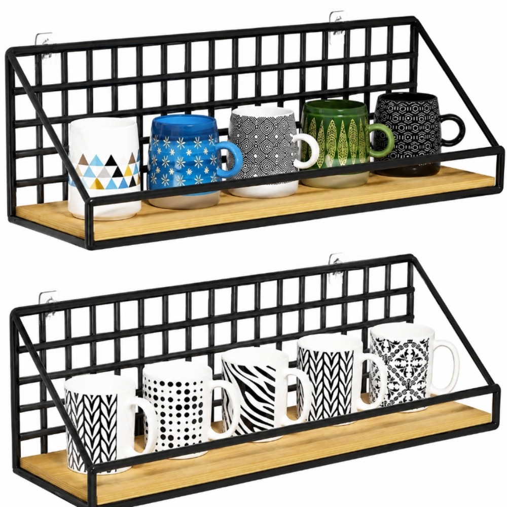 Commercial Kitchen Wall Shelves - ตะกร้าเก็บของติดผนัง ชั้นวางโลหะแบบลอยตัว ชั้นวางของอเนกประสงค์ ชั้นวางหนังสือ ตกแต่งห้องน้ำ ห้องครัว