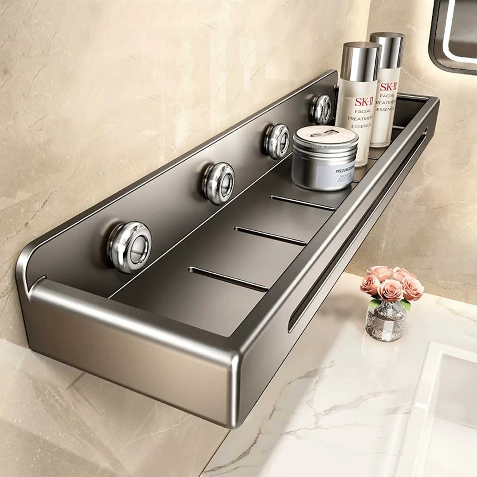Commercial Kitchen Wall Shelves - ชั้นวางของติดผนังห้องน้ำ ชั้นวางของในห้องน้ำ สแตนเลส ไม่ต้องเจาะ ติดตั้งง่าย ใช้จัดระเบียบห้องน้ำ