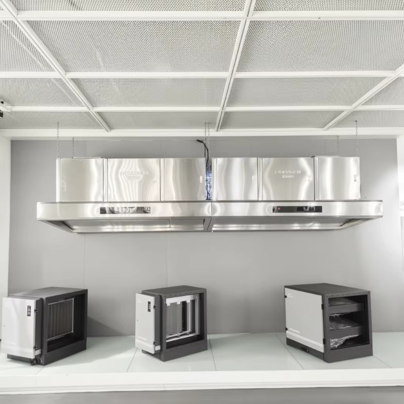 Commercial Exhaust Hood - เครื่องดูดควันครัวสแตนเลส 201 แบบปรับแต่งได้สำหรับเชิงพาณิชย์ พร้อมระบบกรองไฟฟ้าสถิตและระบบระบายอากาศ ประสิทธิภาพ 98%