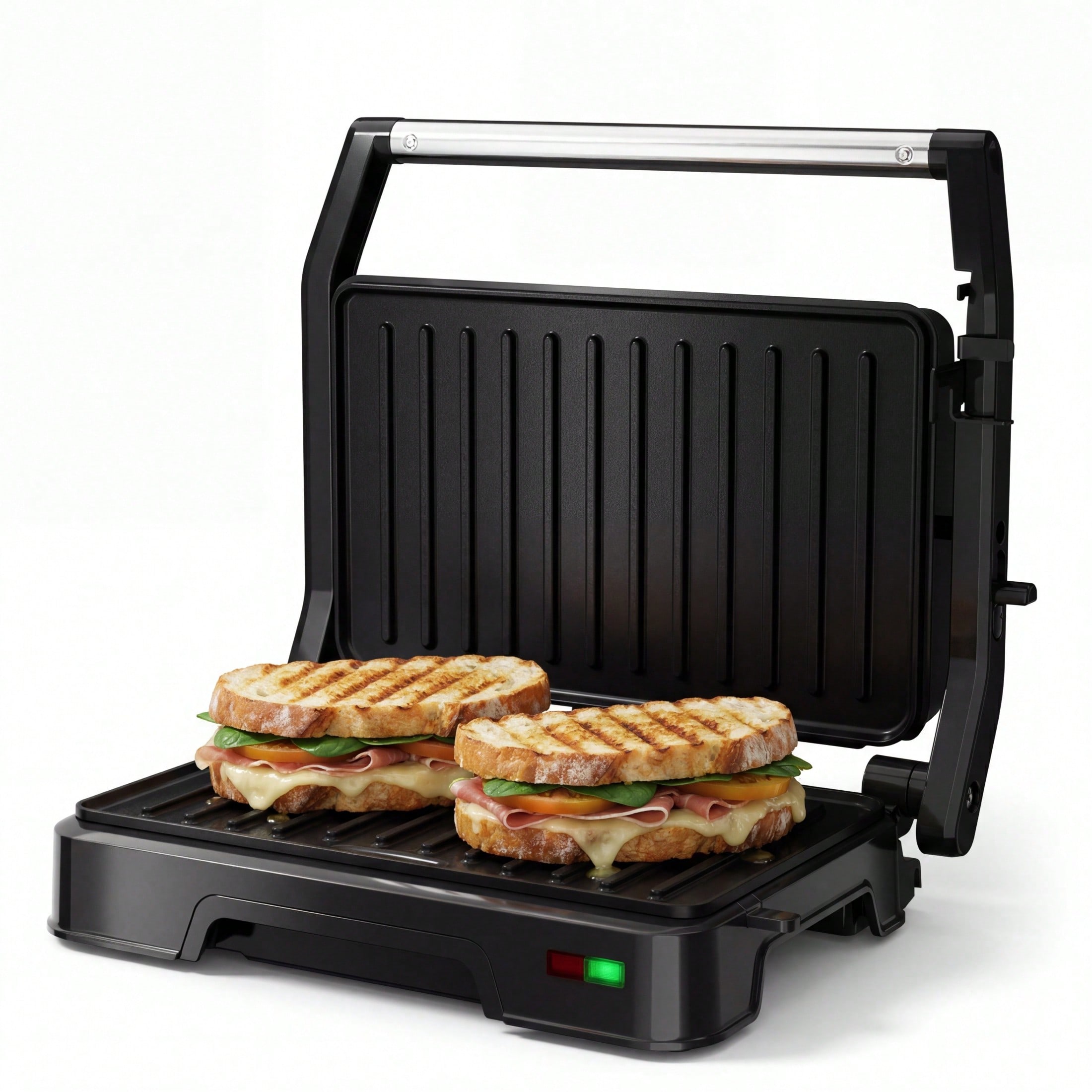 Sandwich Press Panini - เครื่องทำแซนด์วิชแบบกด 2 ช่อง, กำลังไฟ 850 วัตต์,