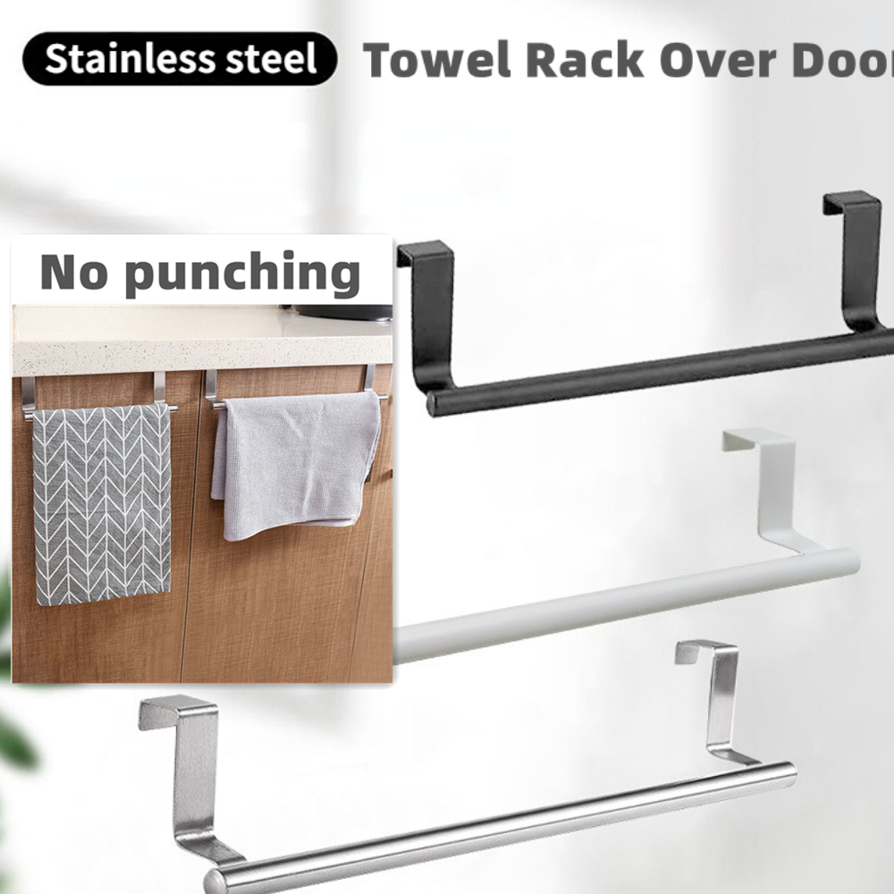 Commercial Kitchen Wall Shelves - 1/2 ชิ้นชั้นวางผ้าขนหนูเหนือประตูผ้าเช็ดตัวแขวนผู้ถือสแตนเลสห้องน้ําตู้ครัวสีขาวสีดําผ้าขนหนู Rag ชั้นวางแขวน
