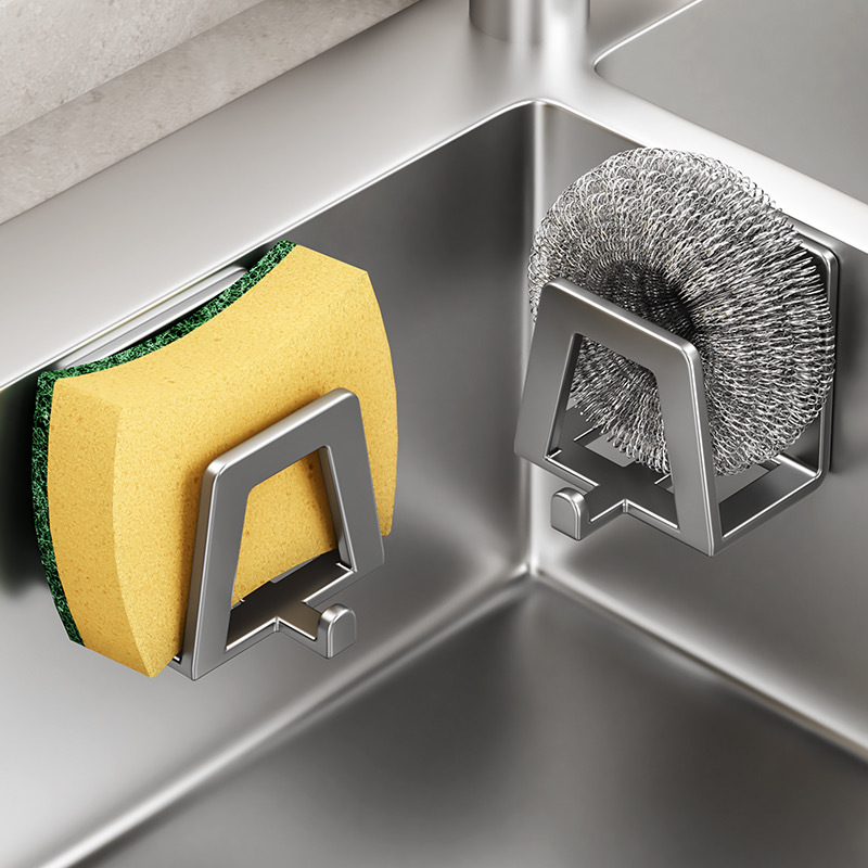 Commercial Kitchen Wall Shelves - ที่วางฟองน้ำสแตนเลสแบบติดผนัง 1/2/4 ชิ้น พร้อมกาวในตัว สำหรับวางฟองน้ำในอ่างล้างจาน ชั้นวางฟองน้ำ