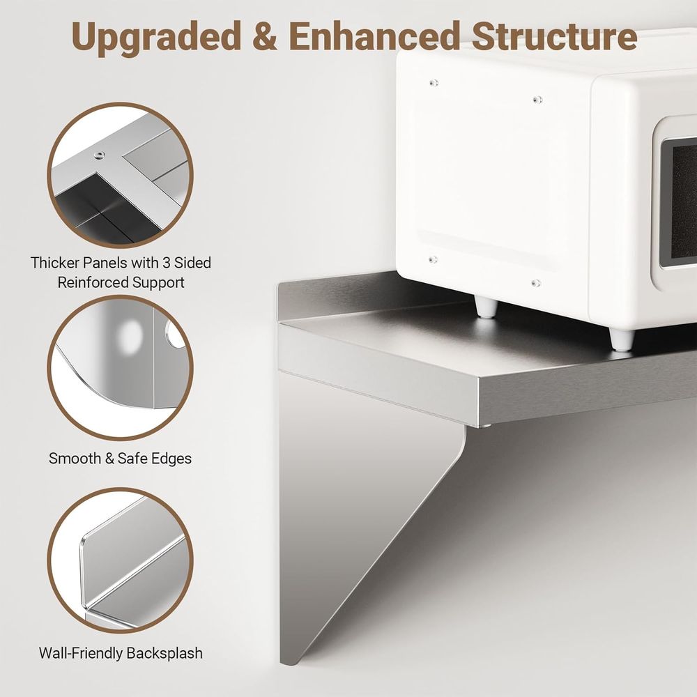 ชั้นวางของติดผนังสแตนเลส ขนาด  - Commercial Kitchen Wall Shelves บทวิจารณ์และราคา